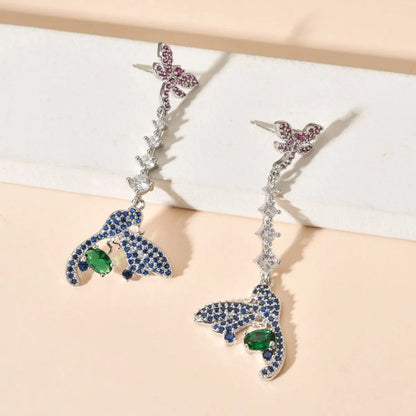 1 Pair Sweet Dragonfly Plating Inlay Copper Zircon White Gold Plated Drop Earrings