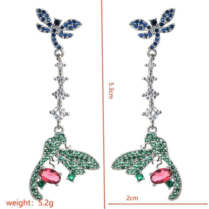 1 Pair Sweet Dragonfly Plating Inlay Copper Zircon White Gold Plated Drop Earrings