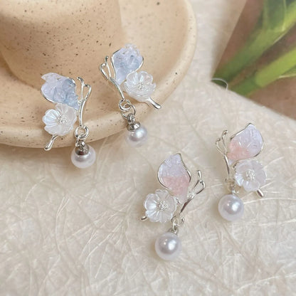 1 Pair Sweet Floral Butterfly Artificial Crystal Alloy Drop Earrings