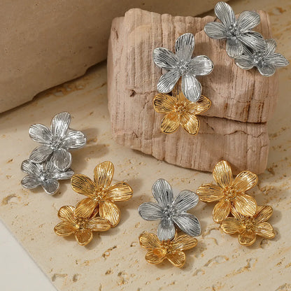 1 Pair Sweet Flower 304 Stainless Steel No Inlaid 16K Gold Plated White Gold Plated Gold Plated Drop Earrings