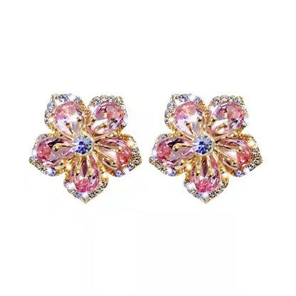 1 Pair Sweet Flower Alloy Inlay Artificial Gemstones Women'S Ear Studs