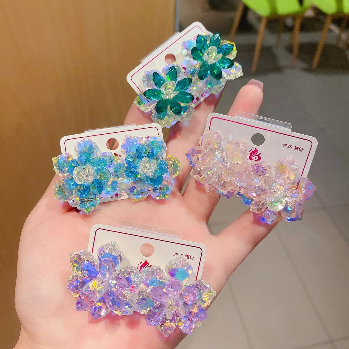 1 Pair Sweet Flower Artificial Crystal Women's Ear Studs