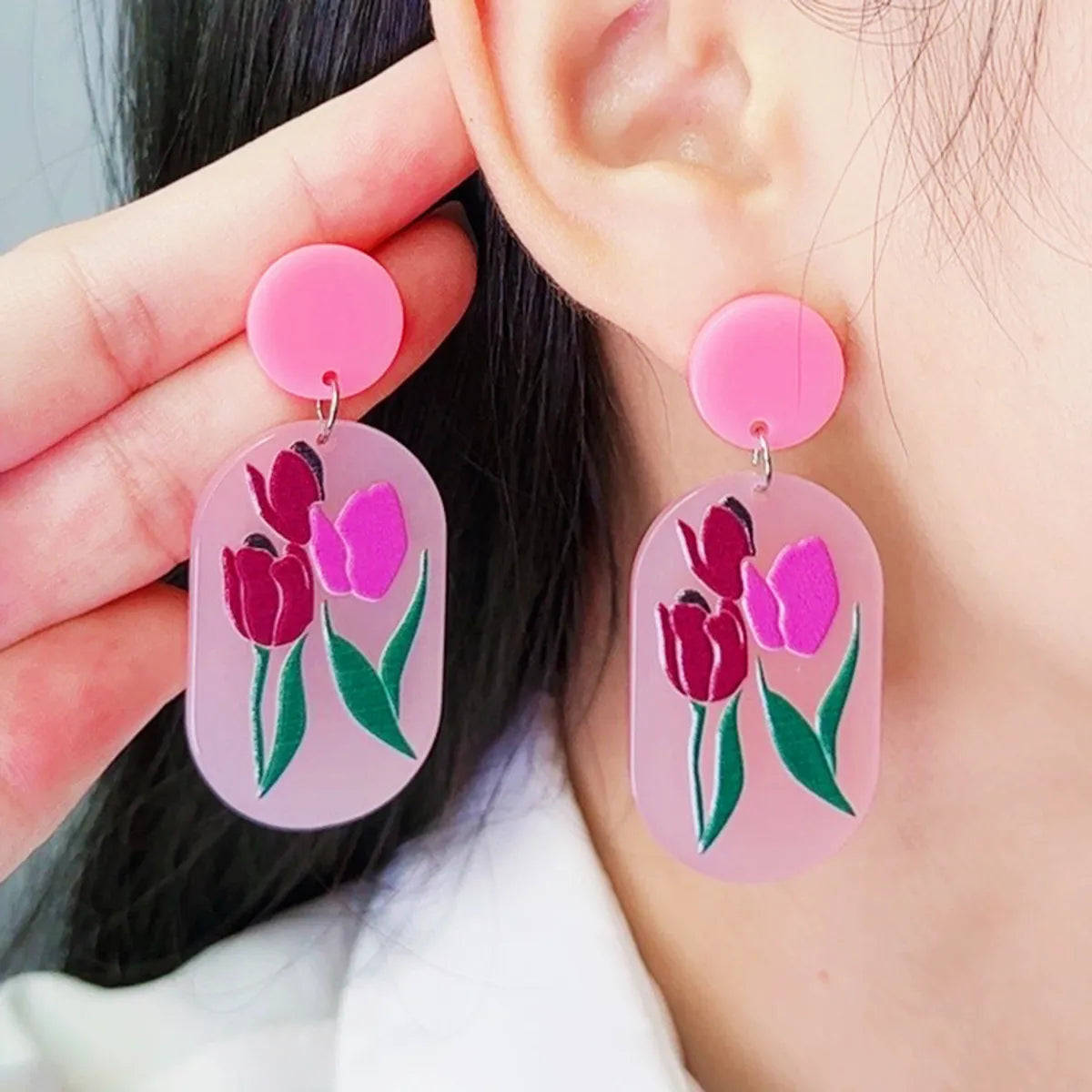 1 Pair Sweet Flower Arylic Drop Earrings