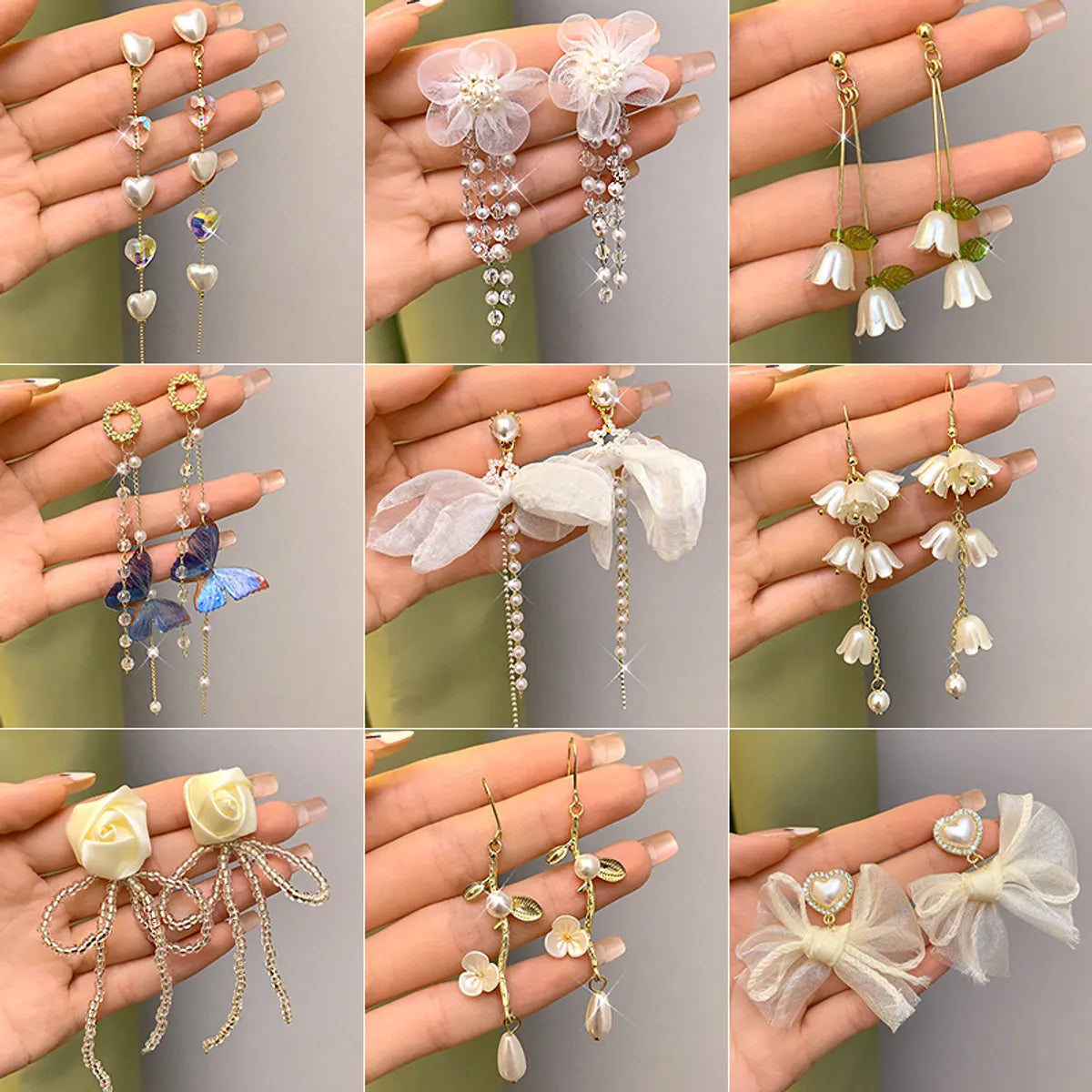 1 Pair Sweet Flower Bow Knot Alloy Beaded Inlay Rhinestones Pearl Women'S Drop Earrings