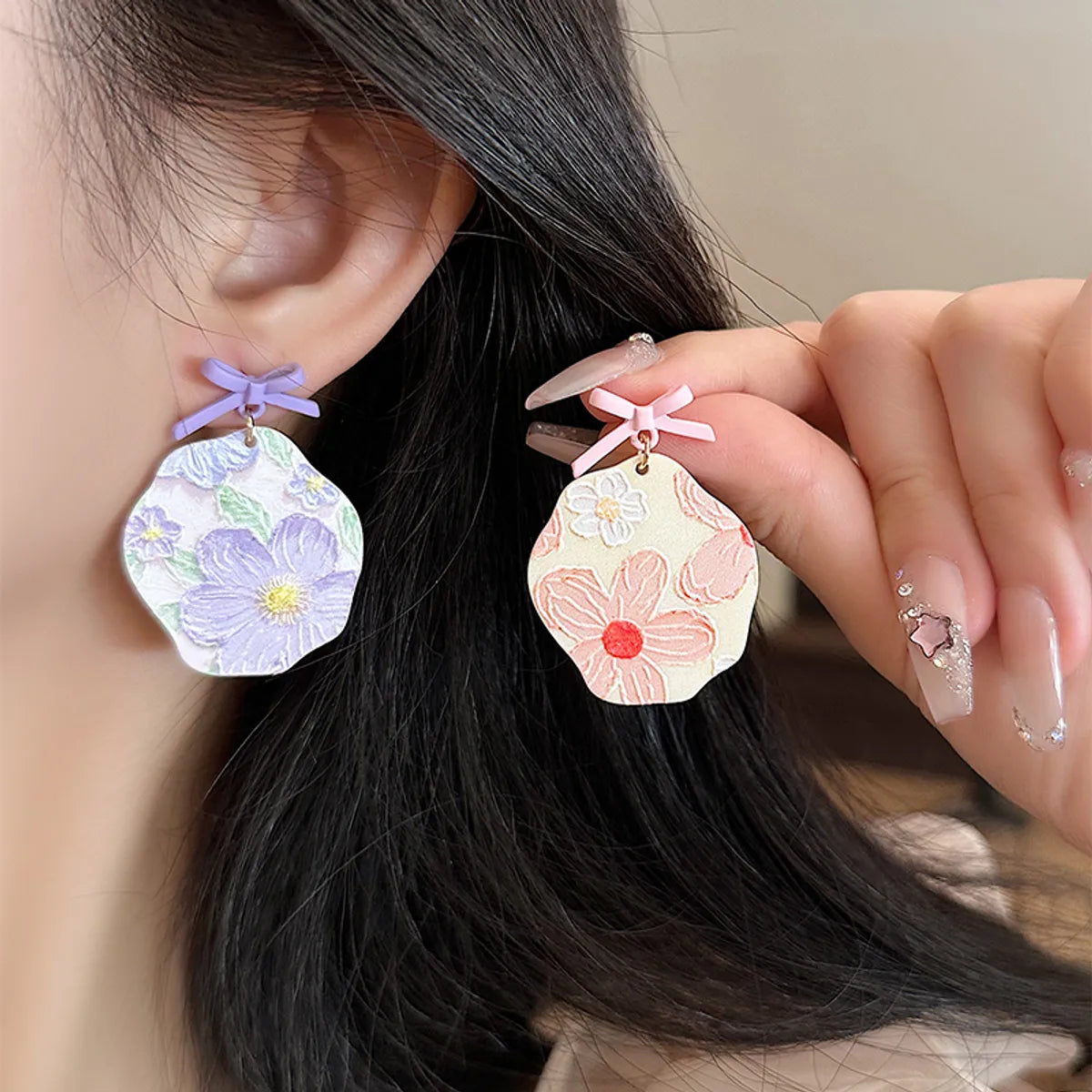 1 Pair Sweet Flower Bow Knot Plating Alloy Resin Drop Earrings