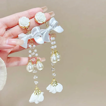 1 Pair Sweet Flower Bow Knot Plating Inlay Alloy Zircon Drop Earrings