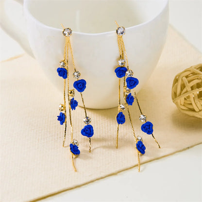 1 Pair Sweet Flower Chain Inlay Zinc Alloy Rhinestones Drop Earrings