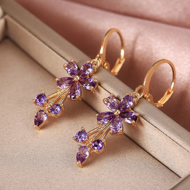 1 Pair Sweet Flower Copper Inlay Artificial Gemstones Earrings