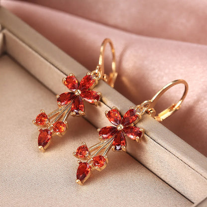 1 Pair Sweet Flower Copper Inlay Artificial Gemstones Earrings