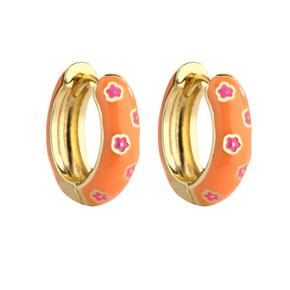 1 Pair Sweet Flower Enamel Copper Hoop Earrings