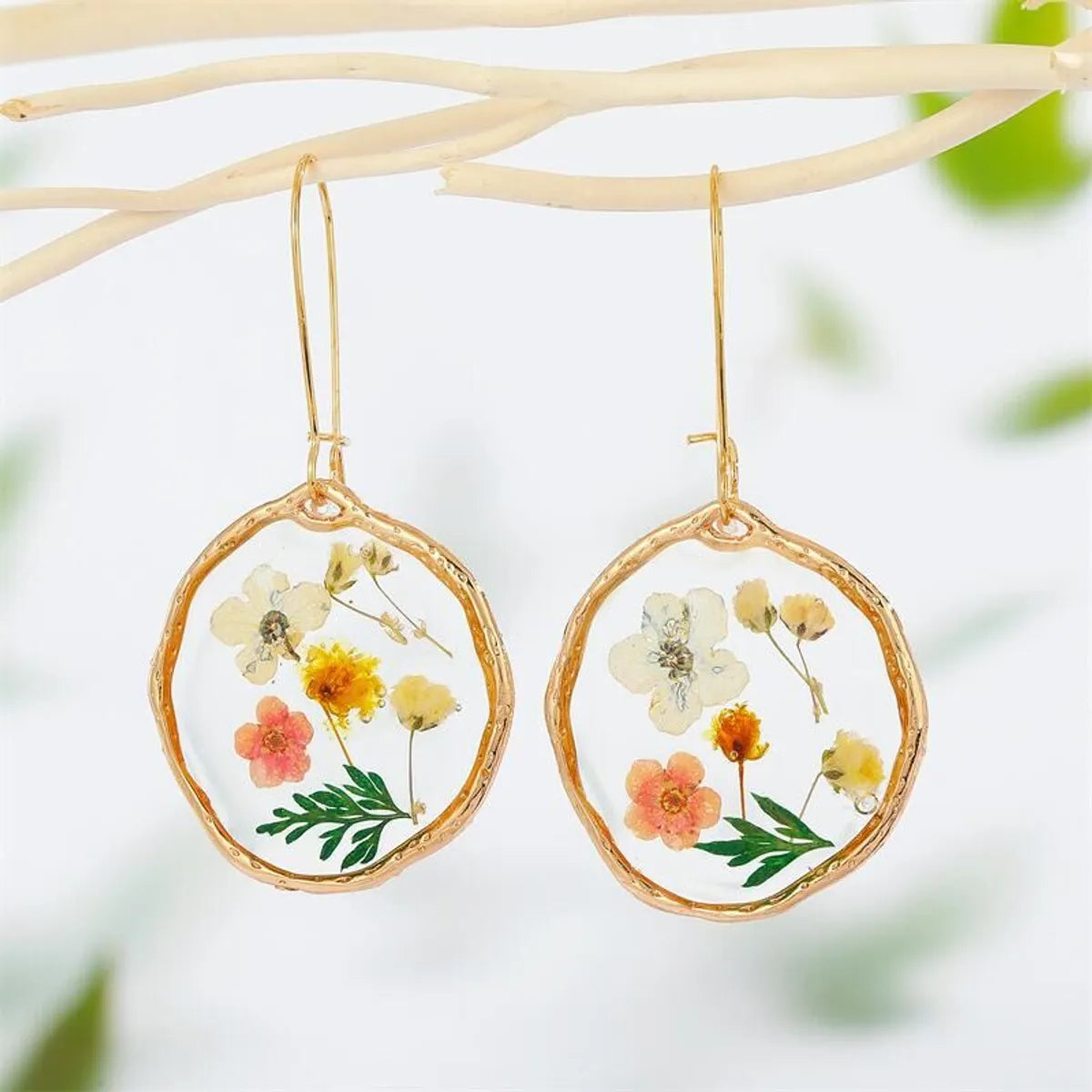 1 Pair Sweet Flower Flowers Alloy Resin Drop Earrings