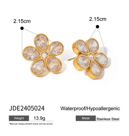 1 Pair Sweet Flower Inlay 316 Stainless Steel  Zircon Ear Studs