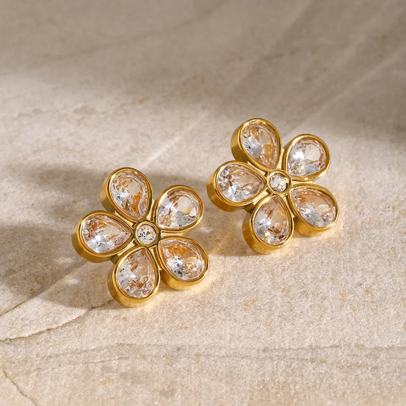 1 Pair Sweet Flower Inlay 316 Stainless Steel  Zircon Ear Studs