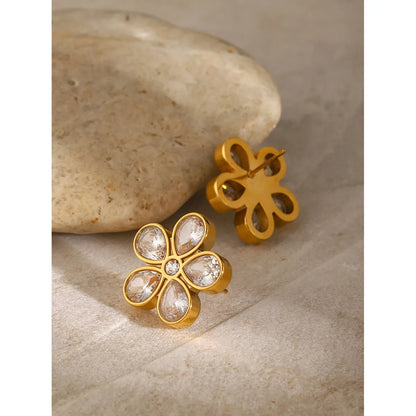 1 Pair Sweet Flower Inlay 316 Stainless Steel  Zircon Ear Studs