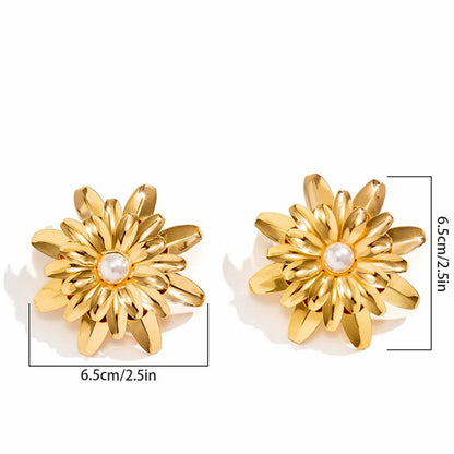 1 Pair Sweet Flower Inlay Alloy Artificial Pearls Ear Studs