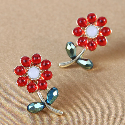 1 Pair Sweet Flower Inlay Alloy Crystal Ear Studs