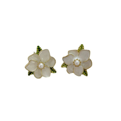 1 Pair Sweet Flower Inlay Alloy Pearl Drop Earrings