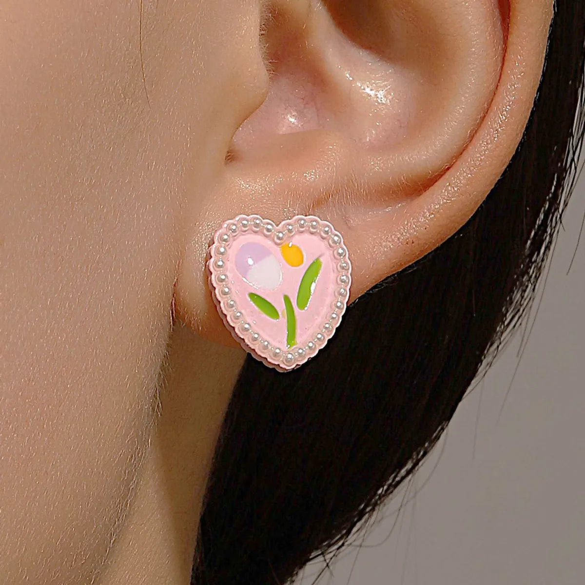 1 Pair Sweet Flower Inlay Alloy Pearl Ear Studs