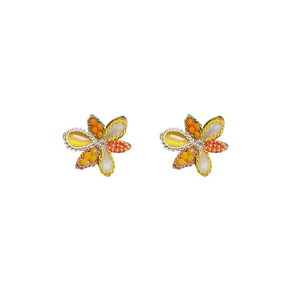 1 Pair Sweet Flower Inlay Copper Crystal Rhinestones Ear Studs