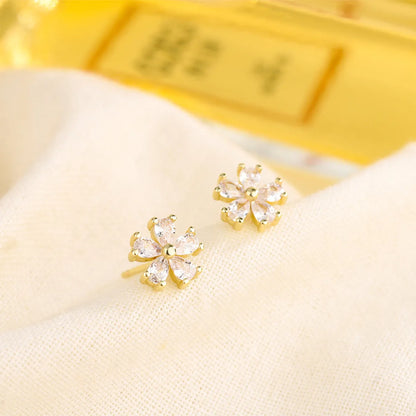 1 Pair Sweet Flower Inlay Copper Zircon Ear Studs