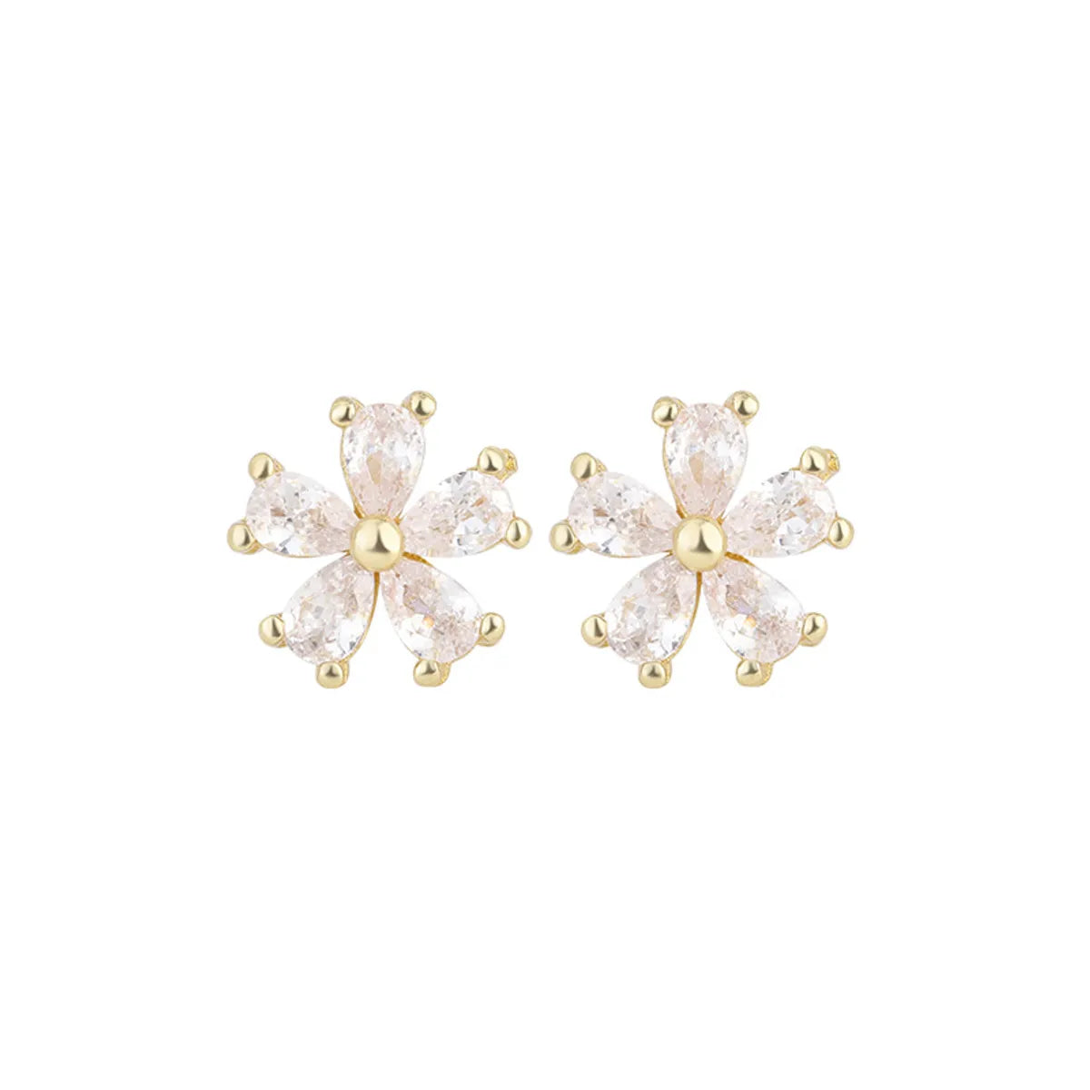 1 Pair Sweet Flower Inlay Copper Zircon Ear Studs