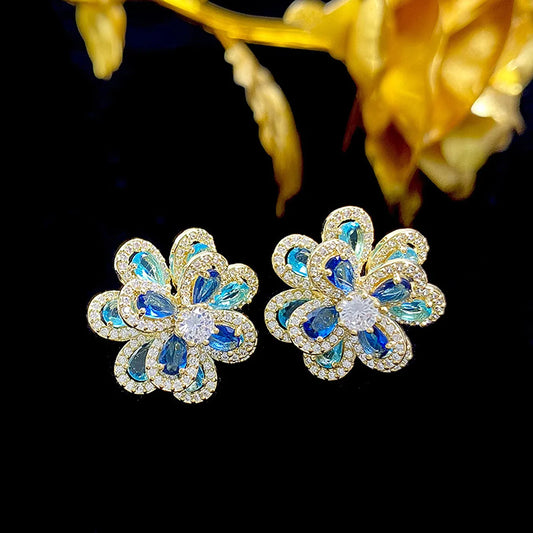 1 Pair Sweet Flower Inlay Copper Zircon Ear Studs