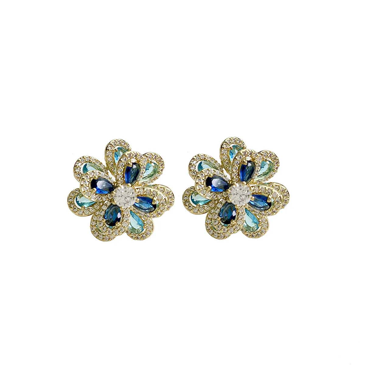 1 Pair Sweet Flower Inlay Copper Zircon Ear Studs