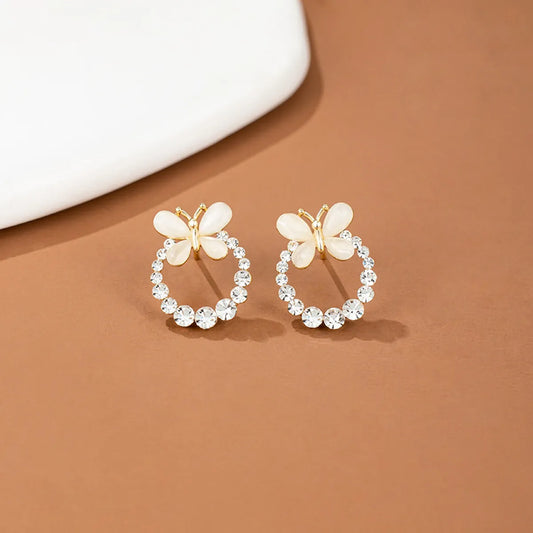 1 Pair Sweet Flower Inlay Copper Zircon Ear Studs