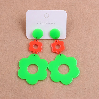 1 Pair Sweet Flower Patchwork Arylic Drop Earrings