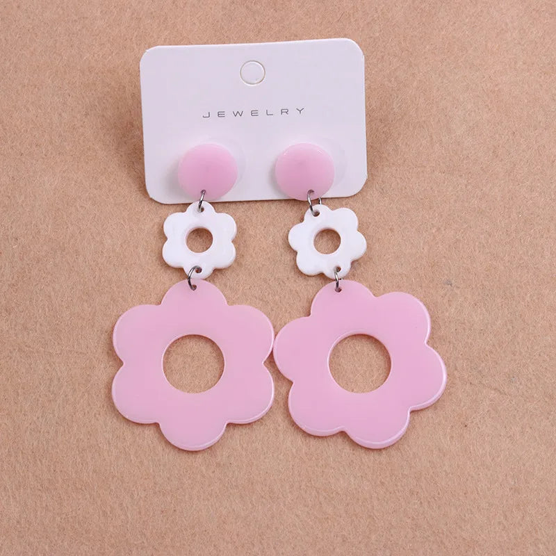 1 Pair Sweet Flower Patchwork Arylic Drop Earrings