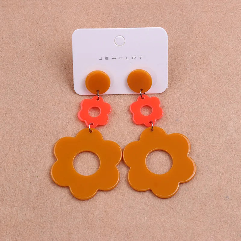 1 Pair Sweet Flower Patchwork Arylic Drop Earrings