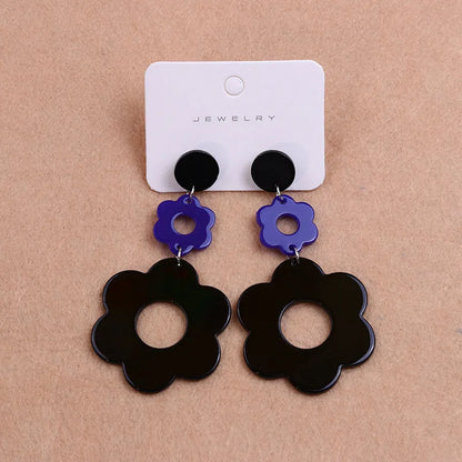 1 Pair Sweet Flower Patchwork Arylic Drop Earrings