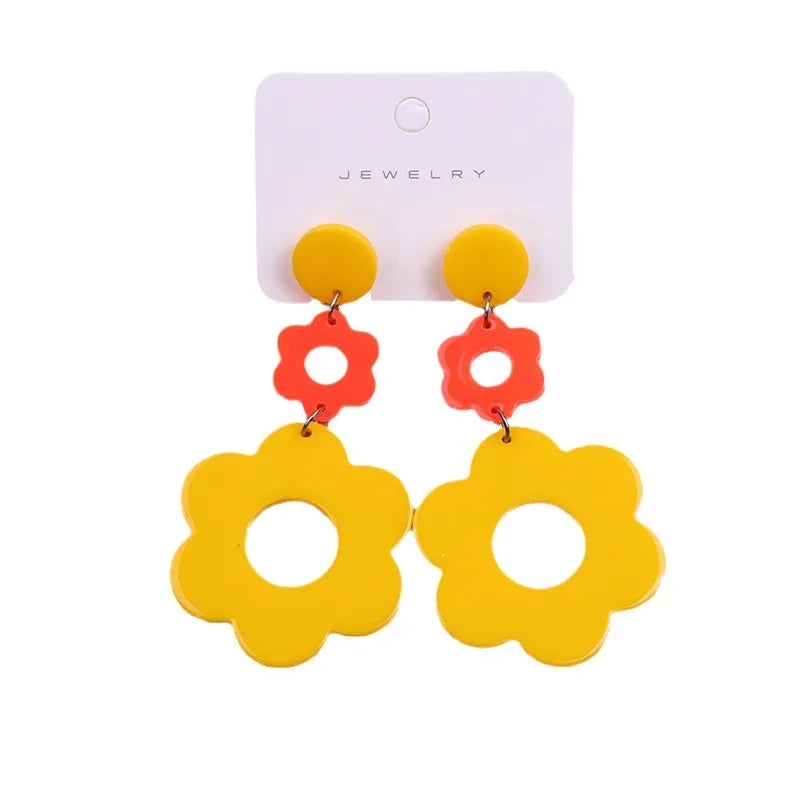 1 Pair Sweet Flower Patchwork Arylic Drop Earrings