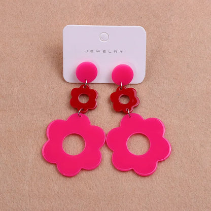 1 Pair Sweet Flower Patchwork Arylic Drop Earrings