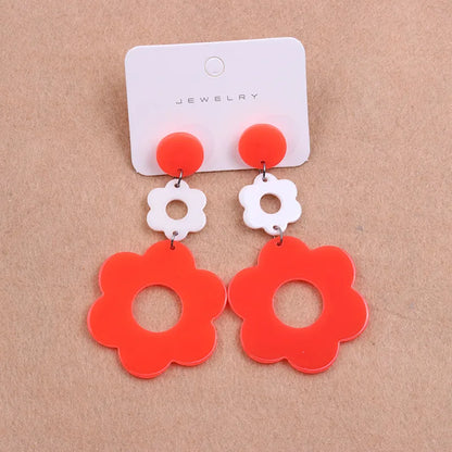 1 Pair Sweet Flower Patchwork Arylic Drop Earrings