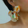 1 Pair Sweet Flower Petal Leopard Alloy Cloth Drop Earrings