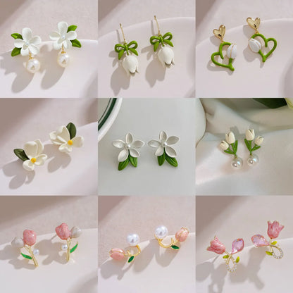 1 Pair Sweet Flower Plating Alloy Drop Earrings