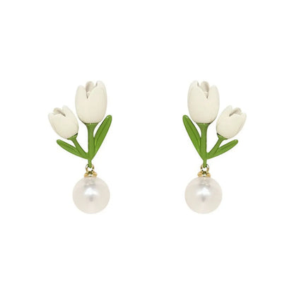 1 Pair Sweet Flower Plating Alloy Drop Earrings