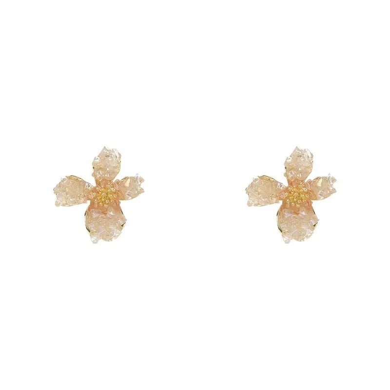 1 Pair Sweet Flower Plating Crystal Copper 14k Gold Plated Ear Studs