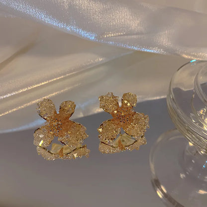 1 Pair Sweet Flower Plating Crystal Copper 14k Gold Plated Ear Studs