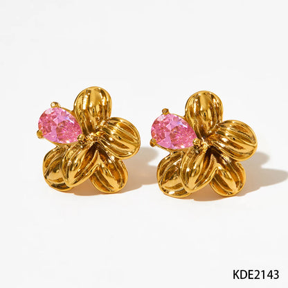 1 Pair Sweet Flower Plating Inlay 304 Stainless Steel Zircon 16K Gold Plated White Gold Plated Gold Plated Ear Studs