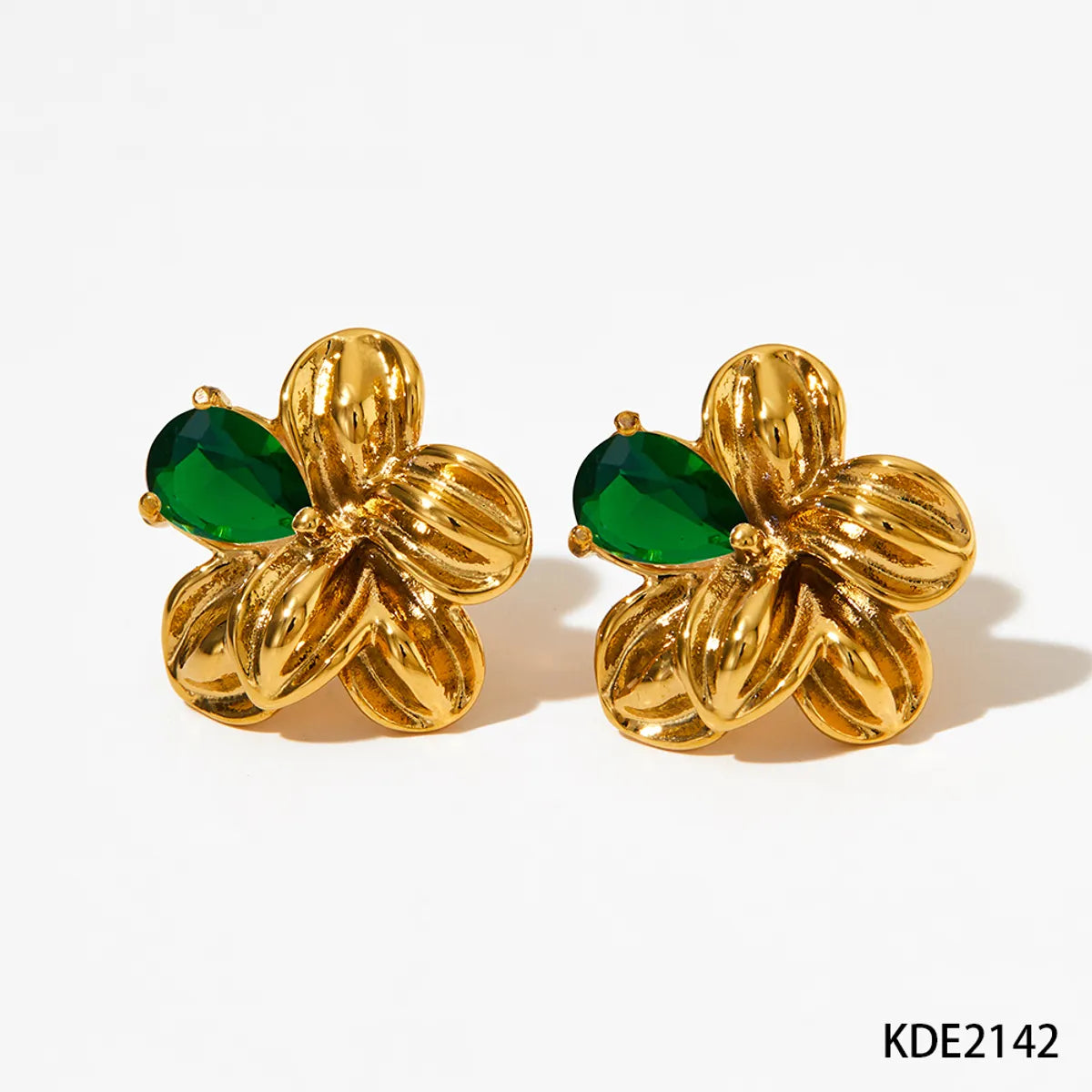 1 Pair Sweet Flower Plating Inlay 304 Stainless Steel Zircon 16K Gold Plated White Gold Plated Gold Plated Ear Studs