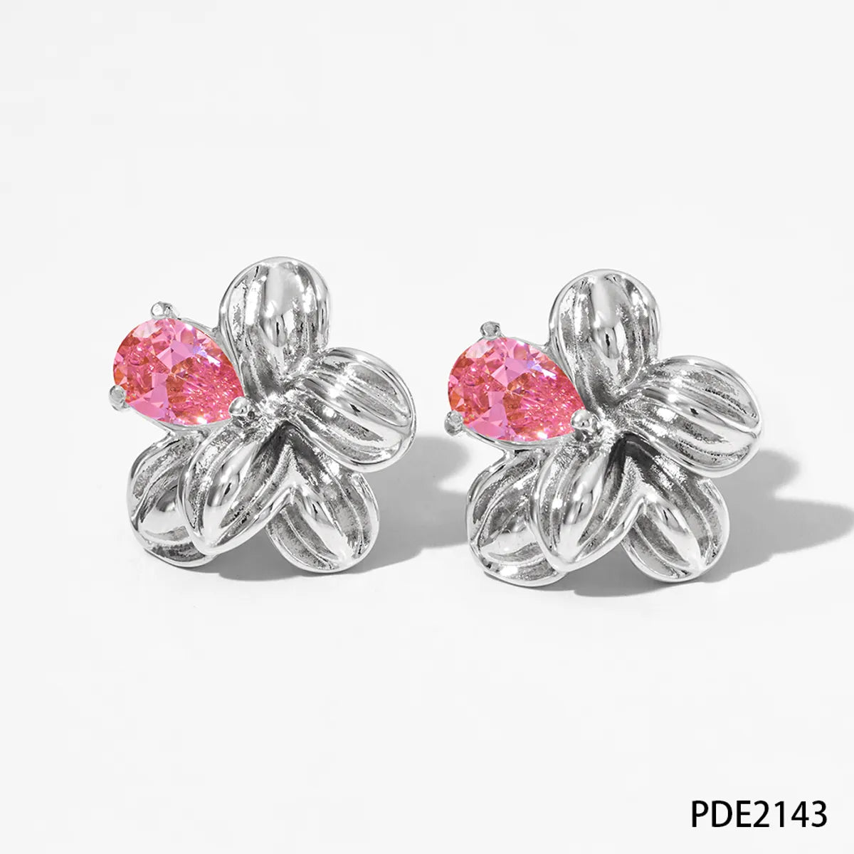 1 Pair Sweet Flower Plating Inlay 304 Stainless Steel Zircon 16K Gold Plated White Gold Plated Gold Plated Ear Studs