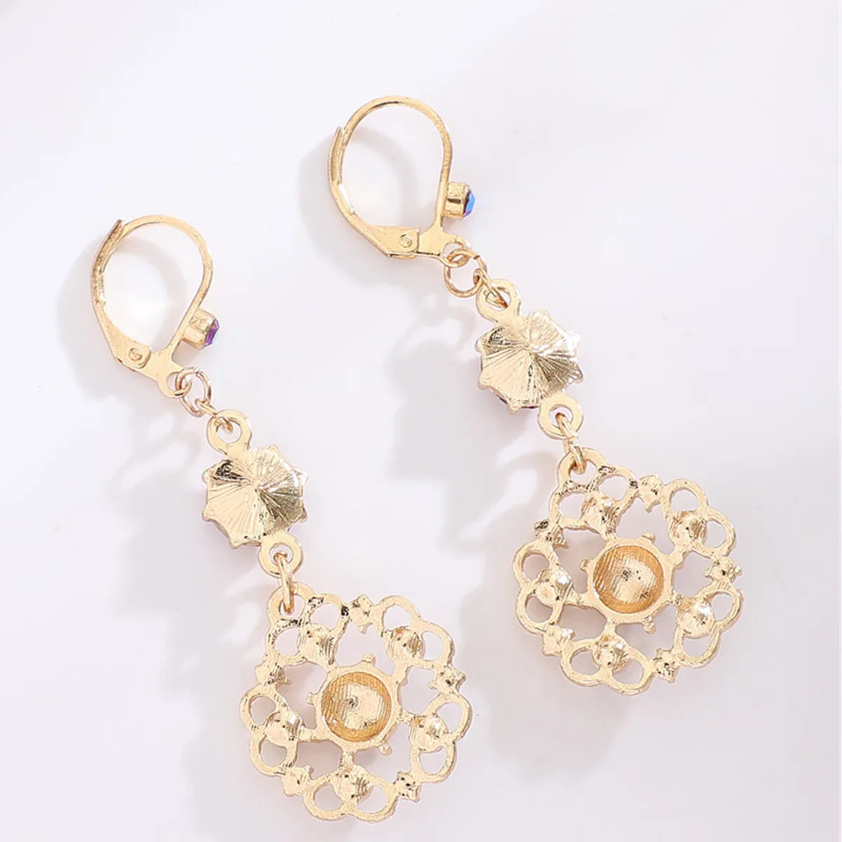 1 Pair Sweet Flower Plating Inlay Alloy Artificial Diamond Drop Earrings