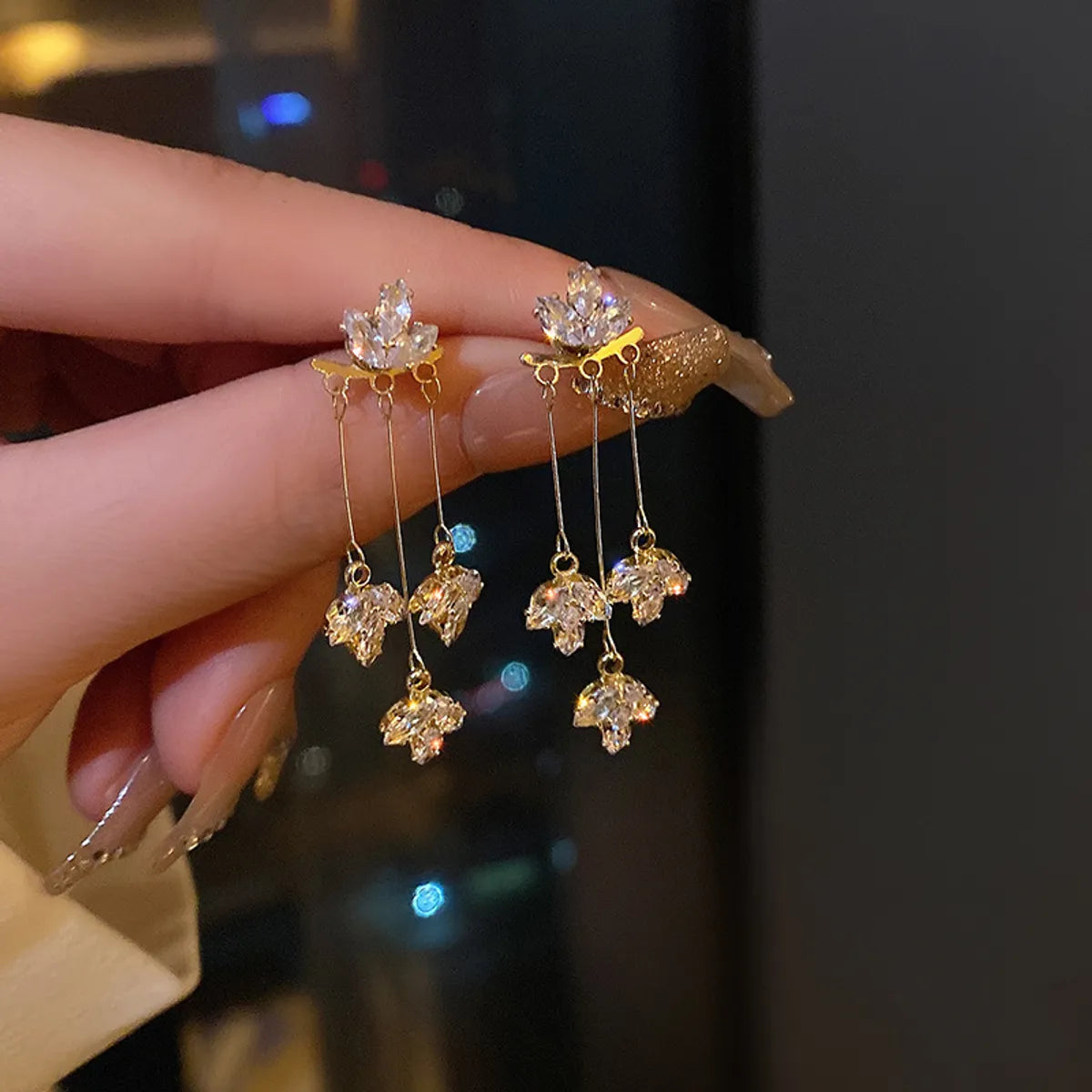 1 Pair Sweet Flower Plating Inlay Alloy Rhinestones Drop Earrings