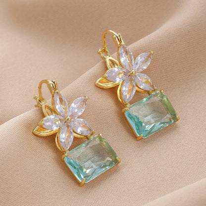 1 Pair Sweet Flower Plating Inlay Copper Zircon 18k Gold Plated Drop Earrings