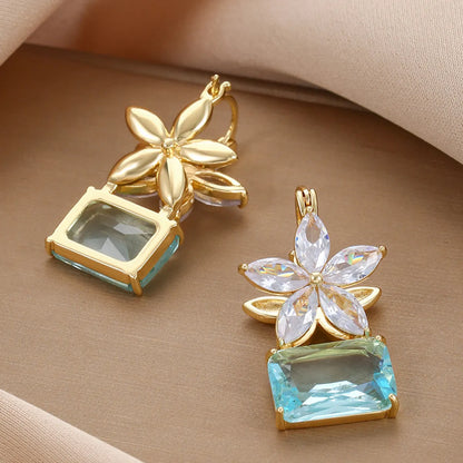 1 Pair Sweet Flower Plating Inlay Copper Zircon 18k Gold Plated Drop Earrings