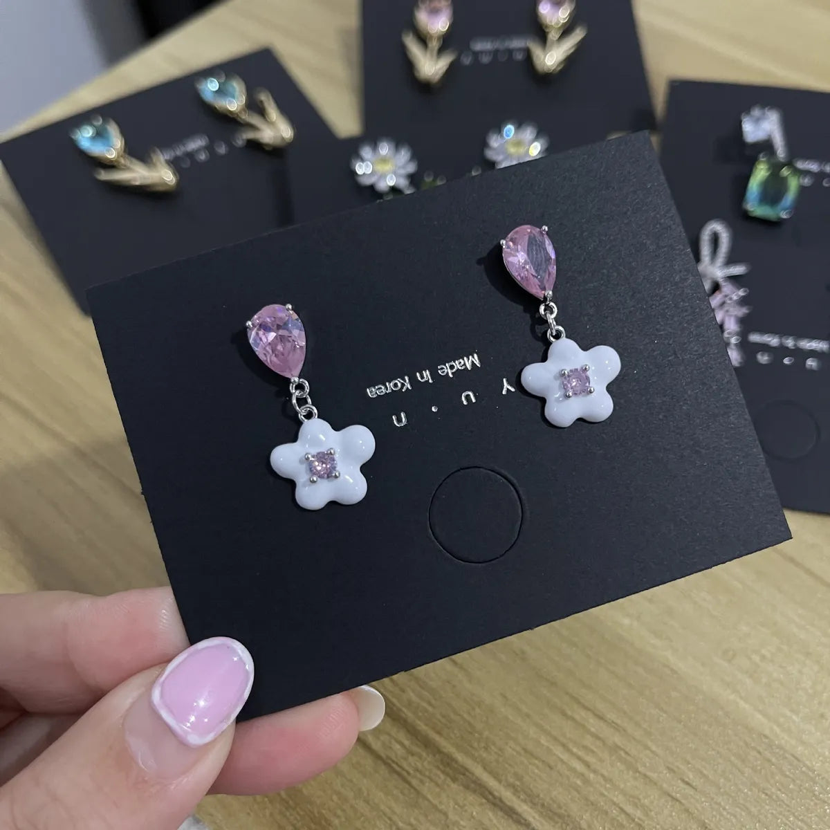 1 Pair Sweet Flower Plating Inlay Copper Zircon Drop Earrings