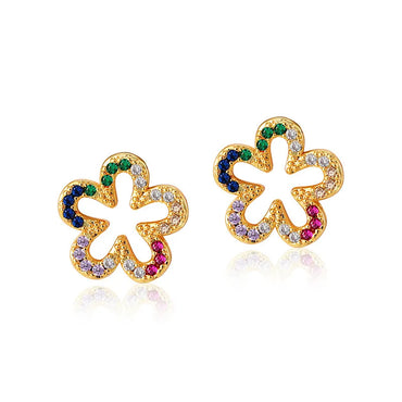 1 Pair Sweet Flower Plating Inlay Copper Zircon Ear Studs