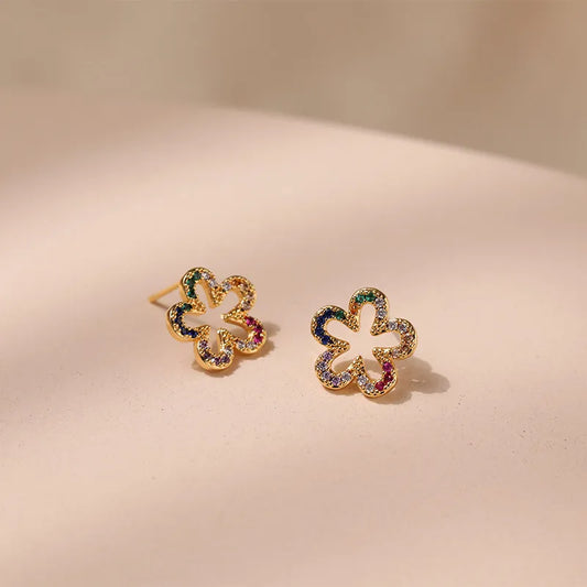 1 Pair Sweet Flower Plating Inlay Copper Zircon Ear Studs